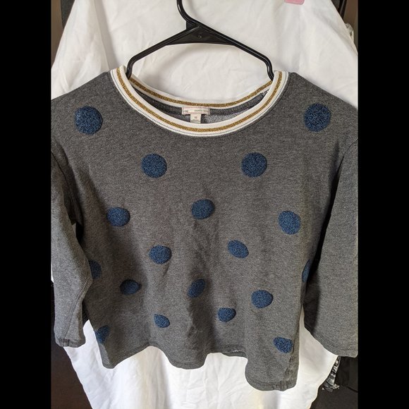 Gap Long Sleeve Gray w/ Blue Sparkle Polka Dots Loose Fitted Top Size XS - Picture 5 of 7